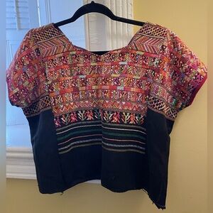 Vintage Guatemalan Huipil / Embroidered Cropped Women's Top/ Handwoven